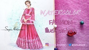 'Fashion illustration with watercolor | Indian outfit'