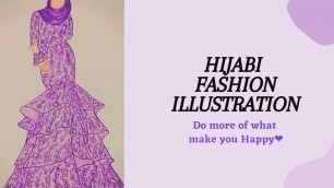 'Hijabi fashion illustration step by step/How to draw Embroidery nude dress/Fashion illustration 