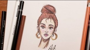 'Fashion Illustration : Drawing a face using colors pencils'