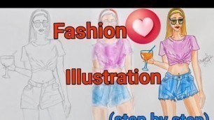 'How to draw casual and cool outfit with watercolor |Fashion Illustration | Dress Design Drawing❤️'
