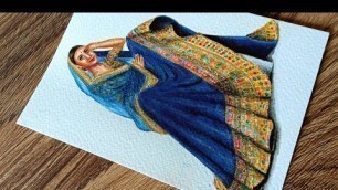'Fashion Illustration#19 Sabyasachi Bridal lehenga illustration | Braided art'