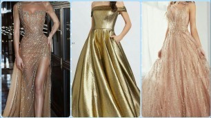 'Beautiful Spaghetti Straps V-Neck Long Gold Sequines Prom Dresses Gold Glitter Dresses Designs'