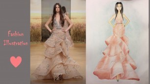'Fashion Illustration with watercolor / pink dress'
