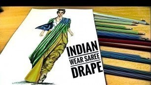 'FASHION ILLUSTRATION//Indian Wear//Saree Drape//Watercolor'