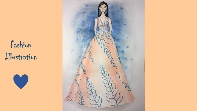 'Fashion Illustration with watercolor / couture dress'