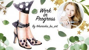 'Polka dot Heels Watercolor Painting Tutorial. How to Paint Women\'s High Heel Fashion illustration'
