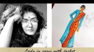 'Fashion illustration  II  How to illustrate saree with jacket?  II'