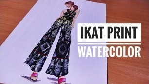 'Fashion illustration ikat fabric print using watercolor'