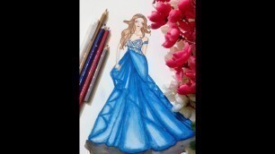 'Fashion Illustration - watercolor Blue dress...'