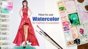 'How to use Watercolor for Fashion Illustration  technique,drawing & acrylic ** beginners'