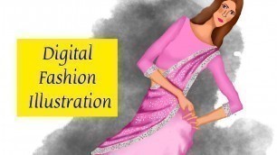 'Digital Fashion Illustration Baby Pink Sequin Saree | New Collection @ #elifmerchantcouture'