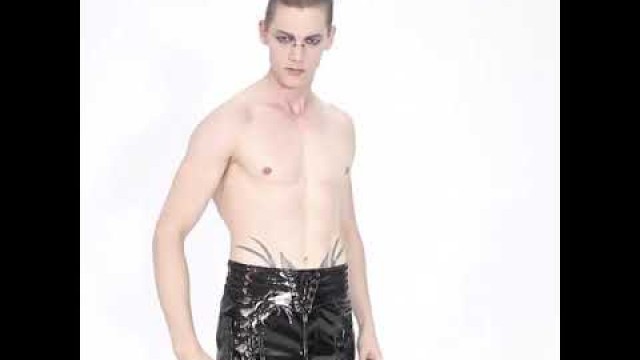 'Men\'s Goth High-waisted Lace-Up Faux Leather Locomotive Pants WK367XCM'