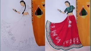 'Warli art Fashion illustration | Water color | drawing fashion | Navratri dress'