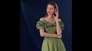 'Vintage / Retro Olive Green Off-The-Shoulder Prom Dresses 2021'