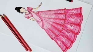 'Beautiful Mandala dress | Dress doodle art | Zentangle art | Fashion Illustration'