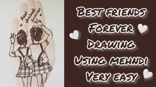 'How to Draw Two Cute Girls Very Easy | Best Friends Forever Drawing | Drawing Tutorial Using Mehndi'