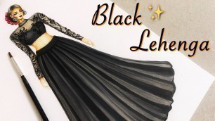 'Black Lehenga | Fashion illustration | Art Studio by Srabani'