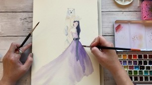 'Watercolor Fashion Illustration | Snow Princess Whimsical Art'