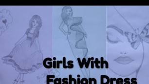 'Shadings of Girls with Fashion Dress||Pencil Drawings||'