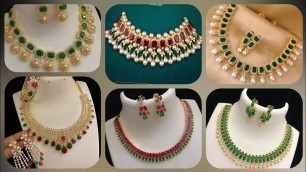 'Beautiful green stone jewellery/Stylish gold red stones jewellery collection 2019'