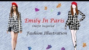 'Emily In Paris Inspired Outfit Digital Art Fashion Illustration'