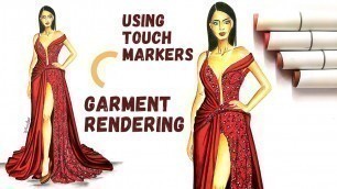 'Garment Rendering Using Touch Markers || Fashion Illustration || Fashion Rendering'