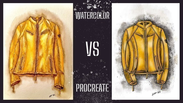 'Fashion Illustration Tutorial - WATERCOLOR vs PROCREATE - Leather Jacket Flat | HH Design'