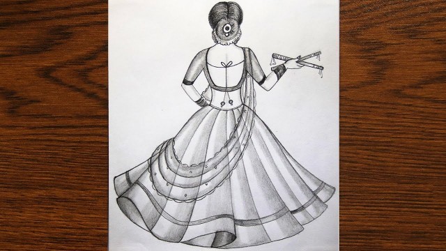 'How to draw a Traditional Girl with Dandiya Dance | Indian Girl drawing | girl drawing'