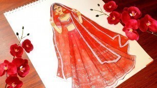 'How to draw a Bride| Bridal lehenga illustration| Fashion illustration| #fashionillustration sketch'