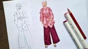 'Tutorial Menggambar Desain Baju Kebaya untuk Pemula - part 2 | Hijab Fashion Illustration'