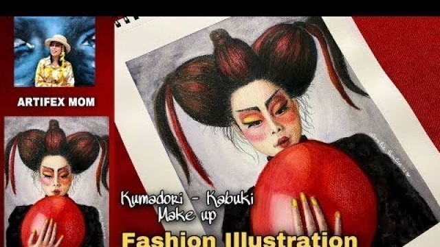 'Art #26 | Kumadori - Kabuki Make up | Portrait | Mixed Media Art | Fashion Illustration | Japan'