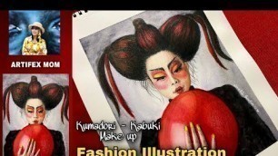 'Art #26 | Kumadori - Kabuki Make up | Portrait | Mixed Media Art | Fashion Illustration | Japan'