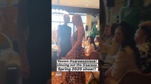 'Caroline Wozniacki models S by Serena Williams giraffe dress during New York Fashion Week'