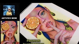 'Art #21 | Orange | Portrait | Fashion Illustration | Mixed Media Art | Mandala Art Fashion'