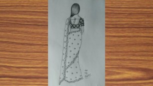 'How to draw a girl with saree. Very easy pencil drawing step by step'