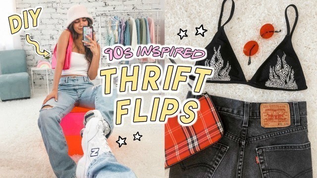 90s INSPIRED THRIFT FLIPS (no sew) ☆ baby tees, bedazzled bikini, lace trims + more diys!