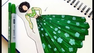 'Beautiful Green Dress || Fashion Drawing'