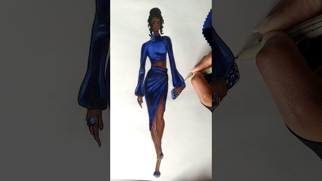 'Mood Fabrics Royal Blue Stretch Velour Fashion Illustration'
