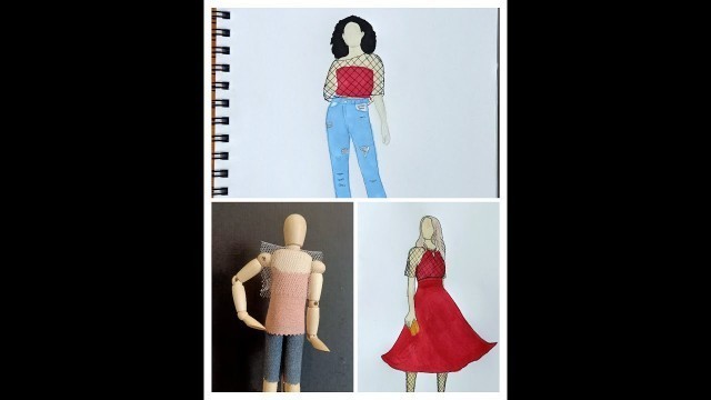 'How to draw fashion tricks | how to draw net |sample fabric- female body model'
