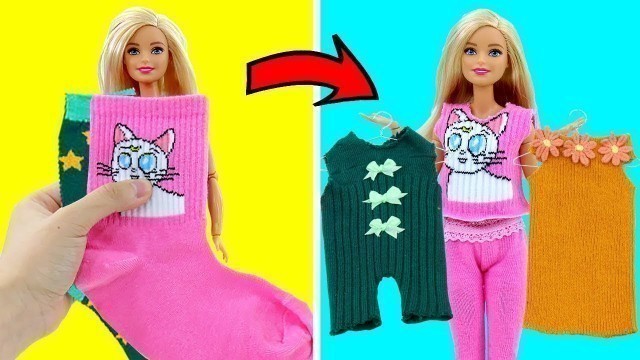 'DIY BARBIE HACKS AND CRAFTS: Making Easy Clothes for Barbies Doll From Old Socks'
