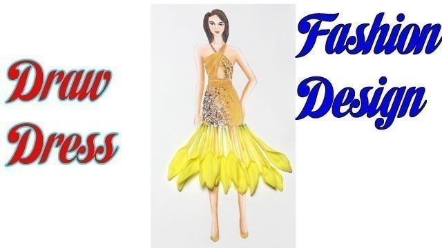 'Fashion sunflower dress design | How to Draw Evening Dress | Fashion Design model Dress #15'
