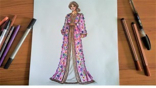 'Fashion Drawing : How TO Draw Traditional MOROCCAN #CAFTAN'