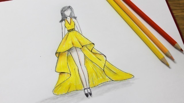 'How to draw a dress design - Dresses Drawing step by step'