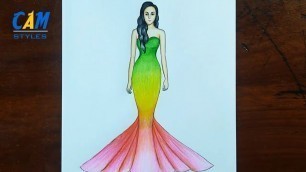 'Mermaid dress Drawing - Fashion illustration art'