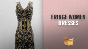 'Fringe Style Women Dresses Collection [2018]: Metme Women\'s 1920s V Neck Beaded Fringed Gatsby Theme'