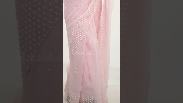 'Baby pink designer saree with bead work. #saree #fashion'