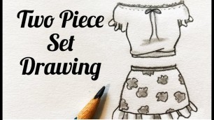 'How to Draw Two Piece Set Cute Outfit - Fashion Dress Pencil sketch'