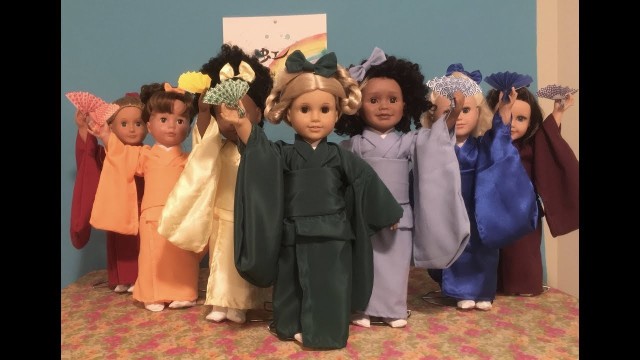 Dressing American Girl doll & 18"" dolls (EDO Girls): KIMONO CLOSE UP ""Rainbow 虹"" ドール着物