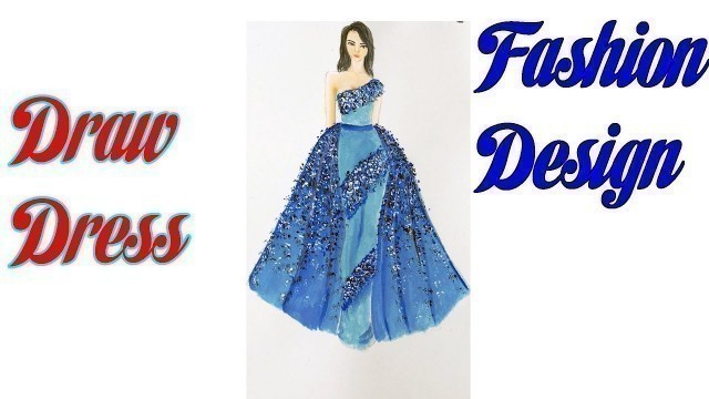'Blue fashion skirt design | How to Draw Evening Dress | Fashion Design model Dress'