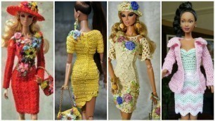 'Stylish and beautiful hand knitted crochet pattern doll clothes dress design  for different style'